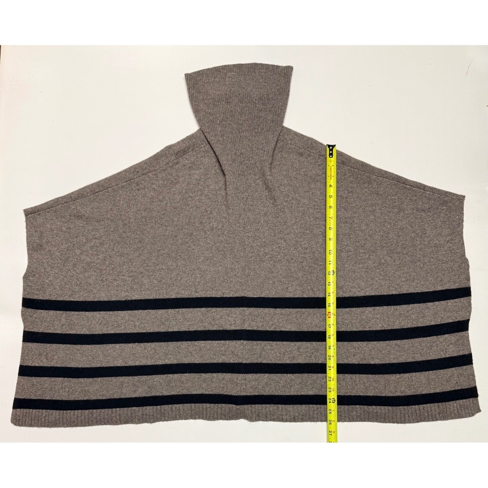 Eileen Fisher Yak Wool Striped Turtleneck Poncho Sweater Taupe Black M/L